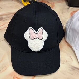 Black Baseball Cap with White Minnie Patch and Pink Bow